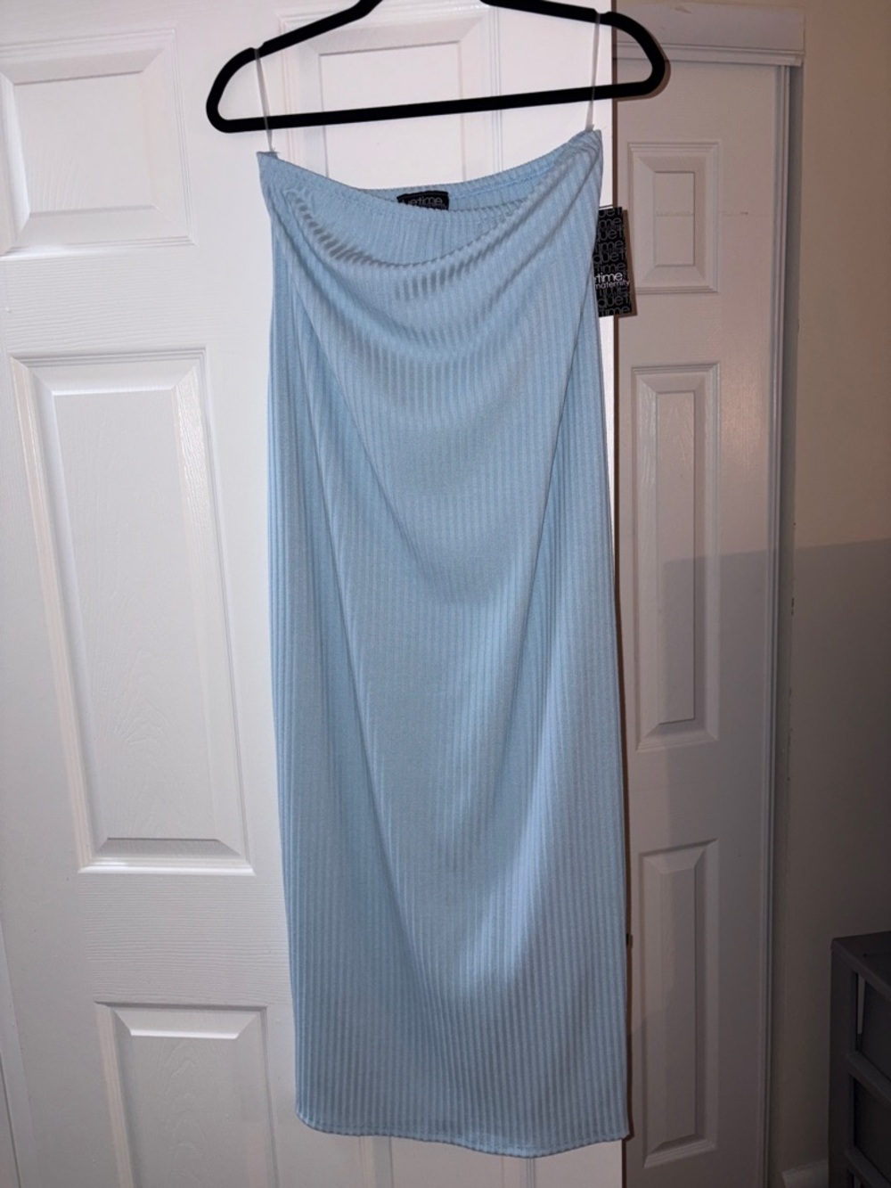 Due Time Light Blue Ribbed Pencil Dress